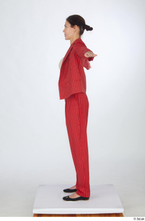  Cynthia black flat ballerina shoes dressed formal red striped suit standing t pose t-pose whole body 0003.jpg